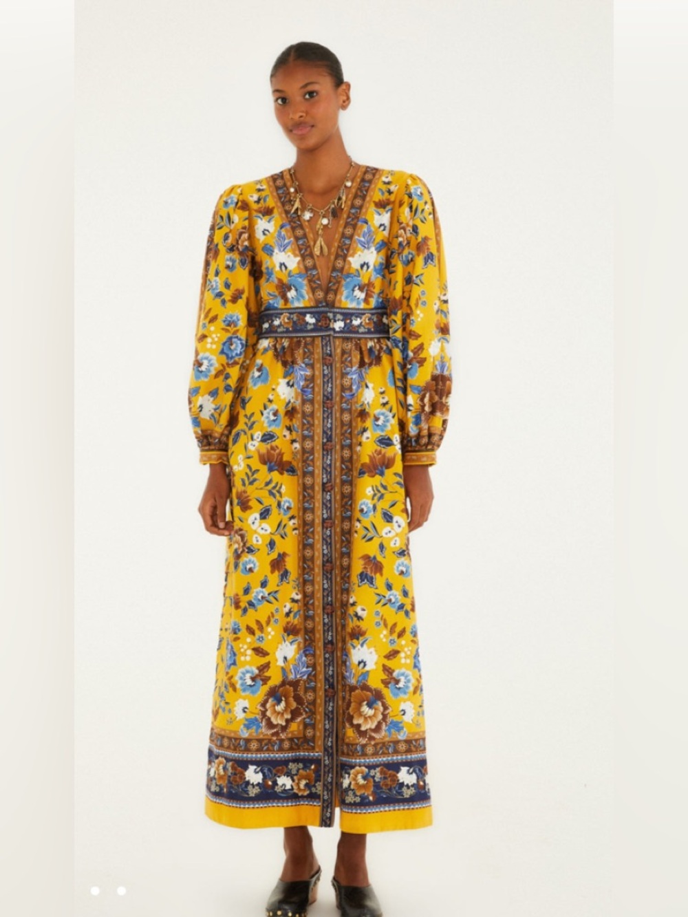 NWT Farm Rio, Yellow Flowering Garden Tree Organic Cotton Maxi Dress, Size XL